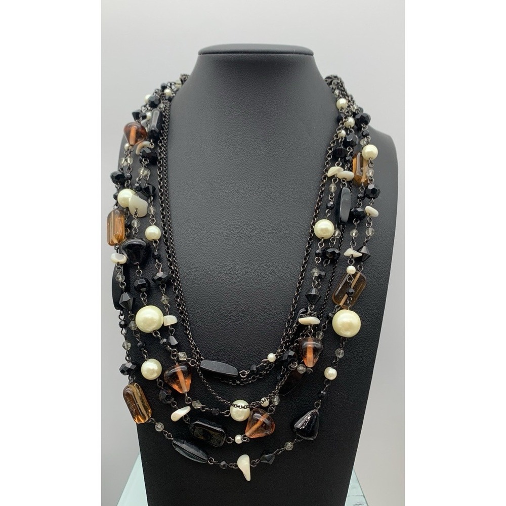Lia Sophia "Vixen" Glass MOP Faux Pearl Bead Multistrand Necklace 35" Adjustable